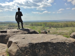 General Warren looking out over the battlefield from Little Round Top