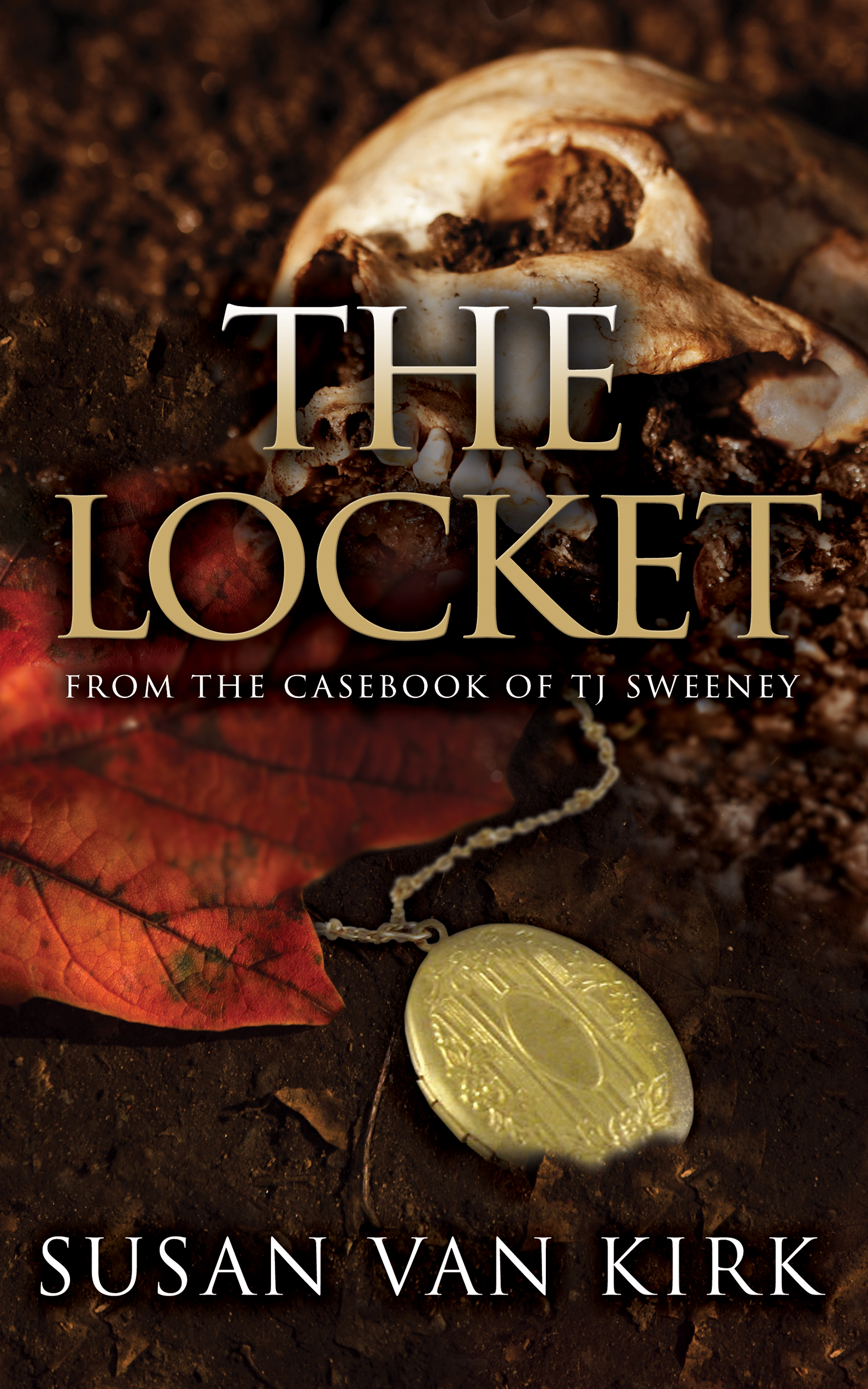 Book cover of the Locket, showing a gold locket on the ground. 