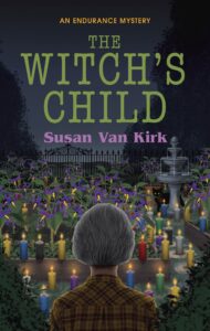 Book Cover showing title and author. The drawing shows a woman. with grey hair looking out over a bunch of candles.